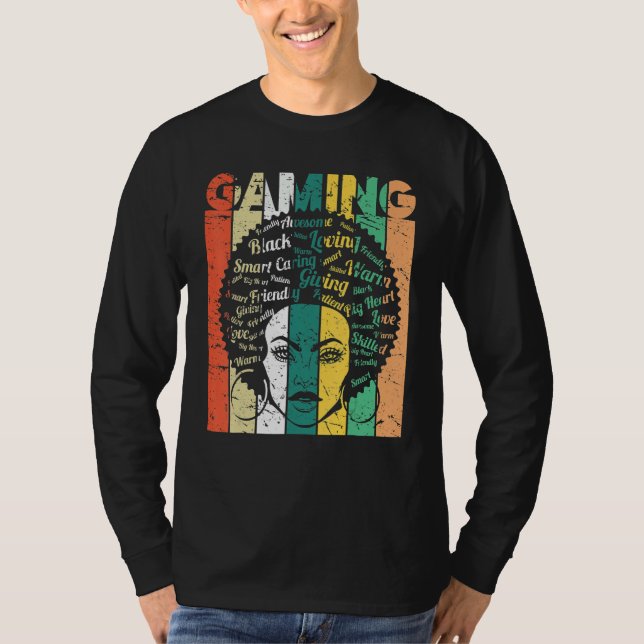 Black Woman Gaming Afro Retro Cool Black History M T-Shirt (Front)