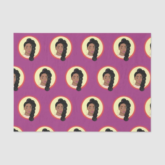 Black Woman, Glowing Beauty, Puff Ponytail, Pink Tissue Paper (Front)