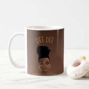 Black Woman, Gold Shades & High Bun, Brown Coffee Mug