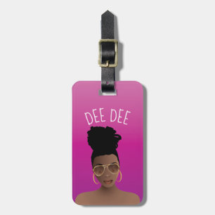 Black Woman, Gold Shades & High Bun, Hot Pink Luggage Tag