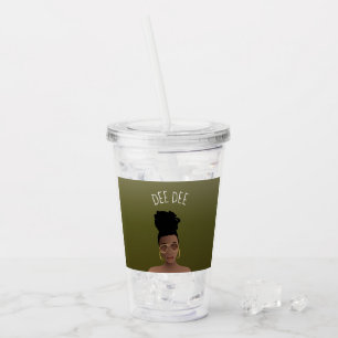 Black Woman, Gold Shades & High Bun, Olive Green Acrylic Tumbler