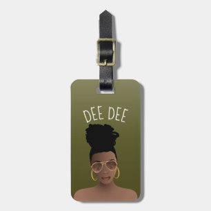 Black Woman, Gold Shades & High Bun, Olive Green Luggage Tag
