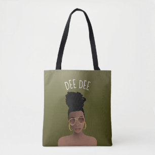 Black Woman, Gold Shades & High Bun,  Olive Green Tote Bag