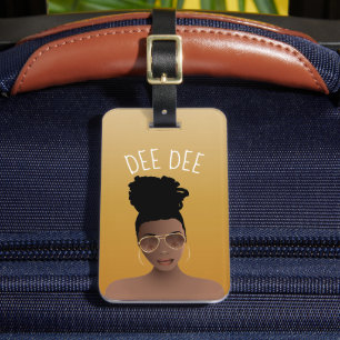 Black Woman, Gold Shades & High Bun, Yellow Gold Luggage Tag