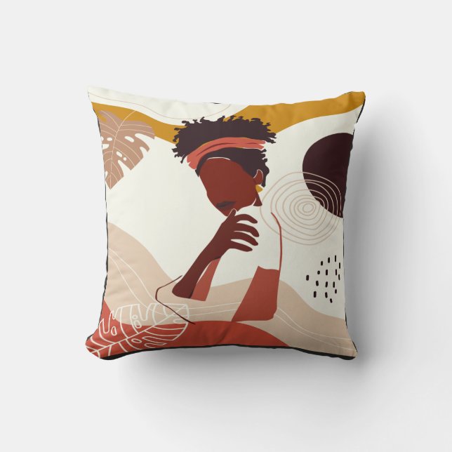 Black Woman Illustration Art, Portrait Print Cushion (Front)