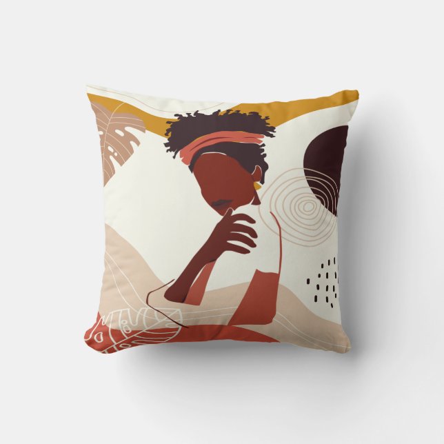 Black Woman Illustration Art, Portrait Print Cushion (Front)