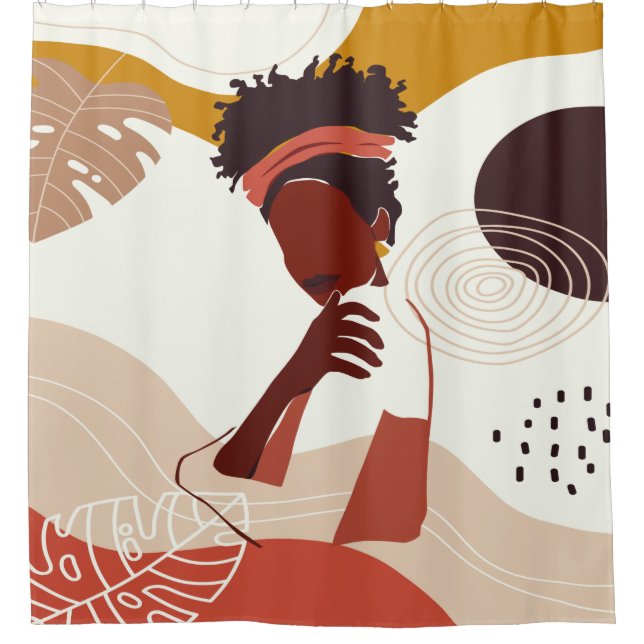 Black Woman Illustration Art, Portrait Print Shower Curtain (Front)
