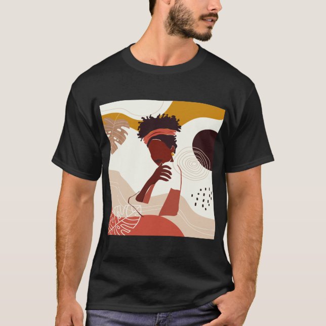 Black Woman Illustration Art, Portrait Print T-Shirt (Front)