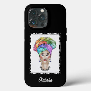Black Woman in a Colourful Turban iPhone 13 Pro Case