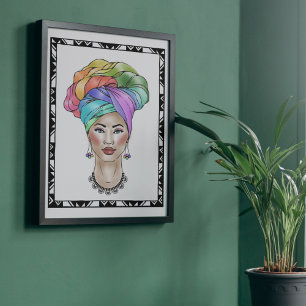 Black Woman in a Colourful Turban Poster
