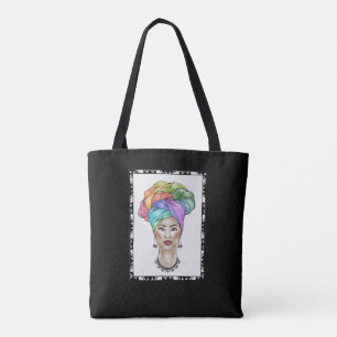 Black Woman in a Colourful Turban Tote Bag
