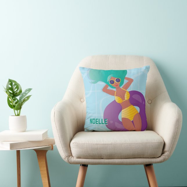 Black Woman in Lounging in Pool Cushion (Chair)
