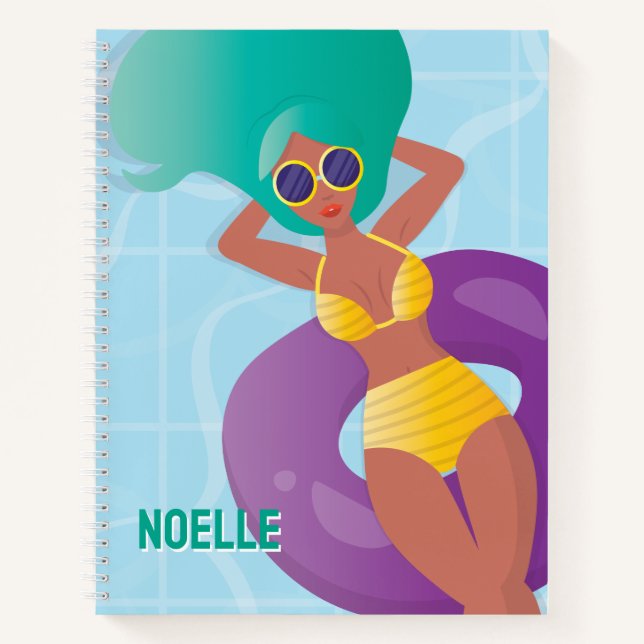 Black Woman in Lounging in Pool Notebook (Front)