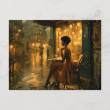 Black Woman in Paris Art Postcard