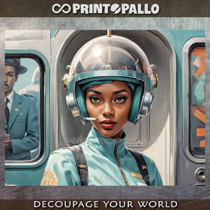 Black woman in retro futurism comic style tissue paper