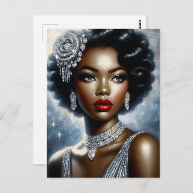 Black Woman In Silver Glamour Portrait Postcard (Front/Back)