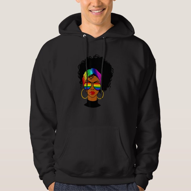 Black Woman Lgbt Pride Afro Retro Mother's Day Hoodie (Front)