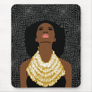 Black Woman Looking Up Tribal Necklace Mouse Pad
