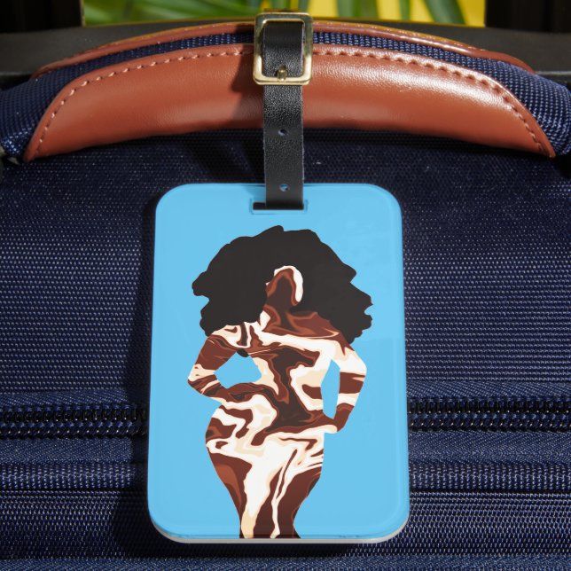 Black Woman Luggage Tag with Bold Graphic (Front Insitu 2)