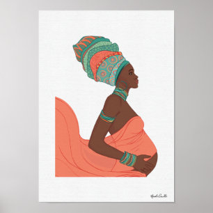 Black Woman Maternity Illustrated Wall Art