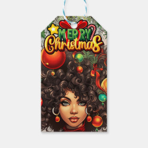 Black Woman Melanin Christmas Afro Natural Queen Gift Tags