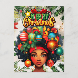 Black Woman Melanin Christmas Afro Natural Queen Postcard