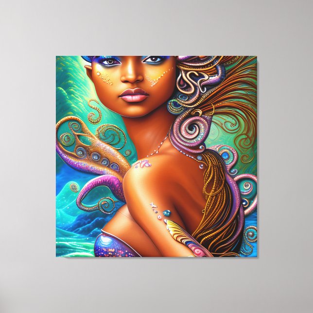 Black Woman Melanin Queen Brown Skin Sista Mermaid Canvas Print (Front)