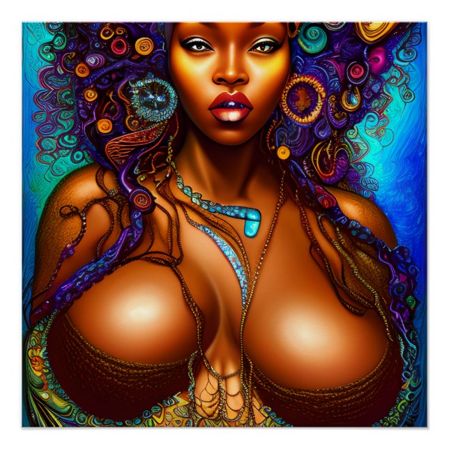 Black Woman Melanin Queen Brown Skin Sista Mermaid Poster (Front)