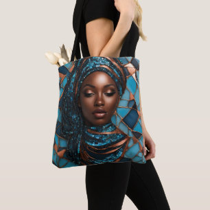 Black Woman Mosiac Blue Copper Tote Bag