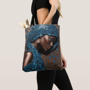 Black Woman Mosiac Blue Copper Tote Bag