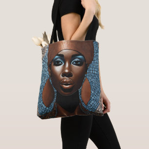 Black Woman Mosiac Blue Copper Tote Bag