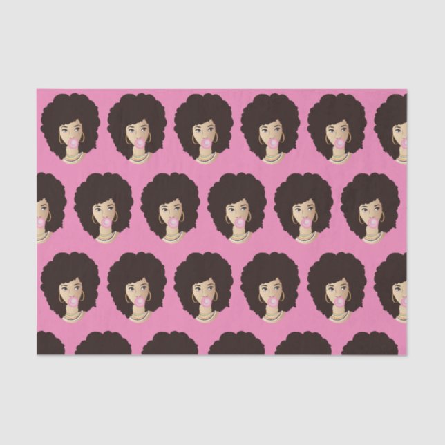 Black Woman, Natural Hair, Pink Bubblegum, Pink Tissue Paper (Front)
