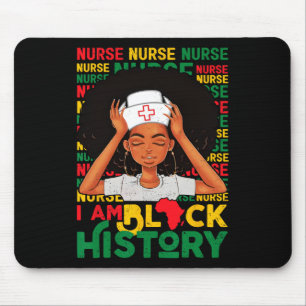 Black Woman Nurse Afro Retro Black History Month W Mouse Pad