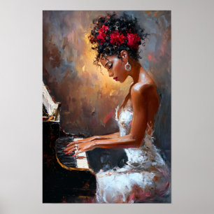 Black Woman Pianist Wall Art Modern Afrocentric