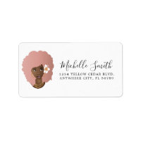 Black Woman, Pink Natural Hair Afro With Flower