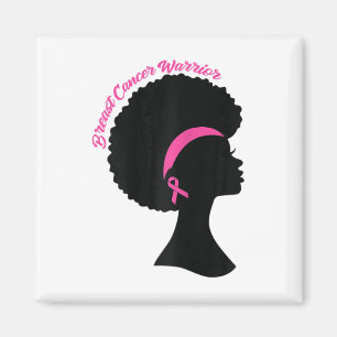 Black Woman Pink Ribbon Earrings Breast Cancer War Magnet