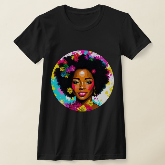 Black Woman Pop Art Multicolor T-Shirt (Laydown)