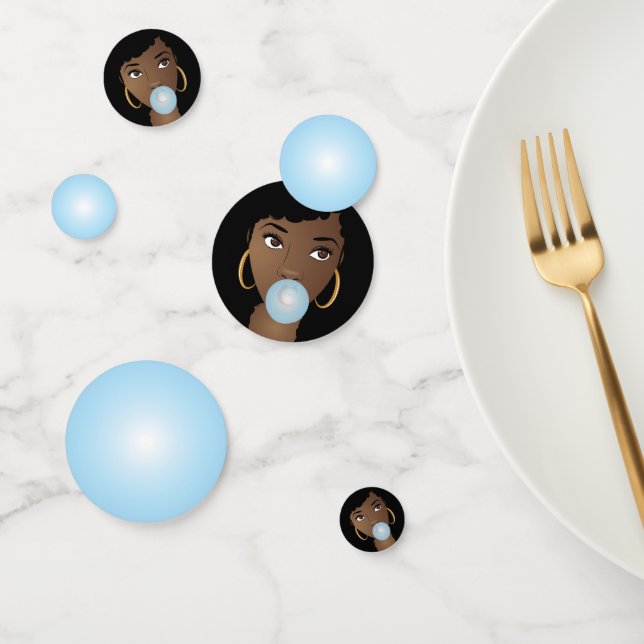 Black Woman Popping Blue Bubblegum Confetti (Group)