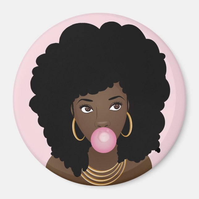 Black Woman Popping Pink Bubblegum, Pink Magnet (Front)