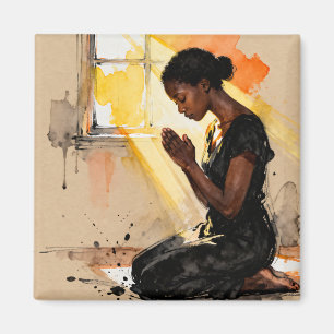 Black Woman Praying Impasto Abstract Art Magnet