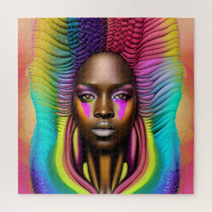 Black woman rainbow beautiful sista melanin poppin jigsaw puzzle