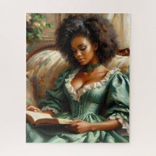 Black Woman Reading A Book Indoors Jigsaw Puzzle