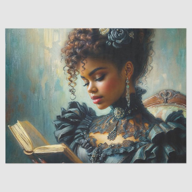 Black Woman Reading Vintage Painting Tissue Paper (Front)