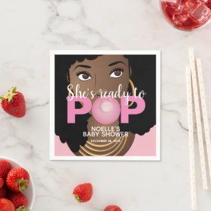 Black Woman, Ready to Pop, Bubblegum, Pink Napkin
