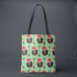 Black Woman, Santa Hat, Christmas Pattern Green Tote Bag<br><div class="desc">Celebrate the holiday season with this natural beauty and her festive Santa hat over her full,  fabulous 'fro.</div>