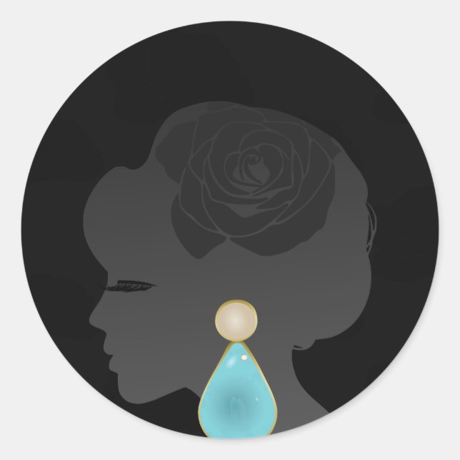 Black Woman Silhouette Dark Glamour Classic Round Sticker (Front)