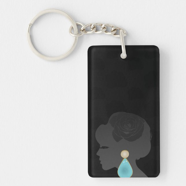 Black Woman Silhouette Dark Glamour Key Ring (Front)