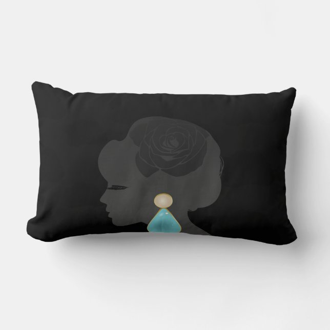 Black Woman Silhouette Dark Glamour Lumbar Cushion (Front)
