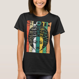 Black Woman Sloth Afro Retro Cool Black History Mo T-Shirt