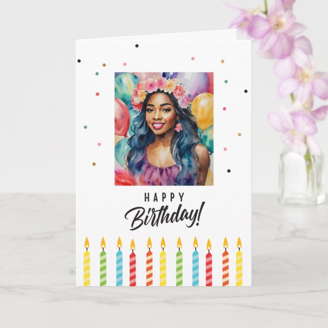 Black Woman Smiling Happy Birthday Card (Orchid)